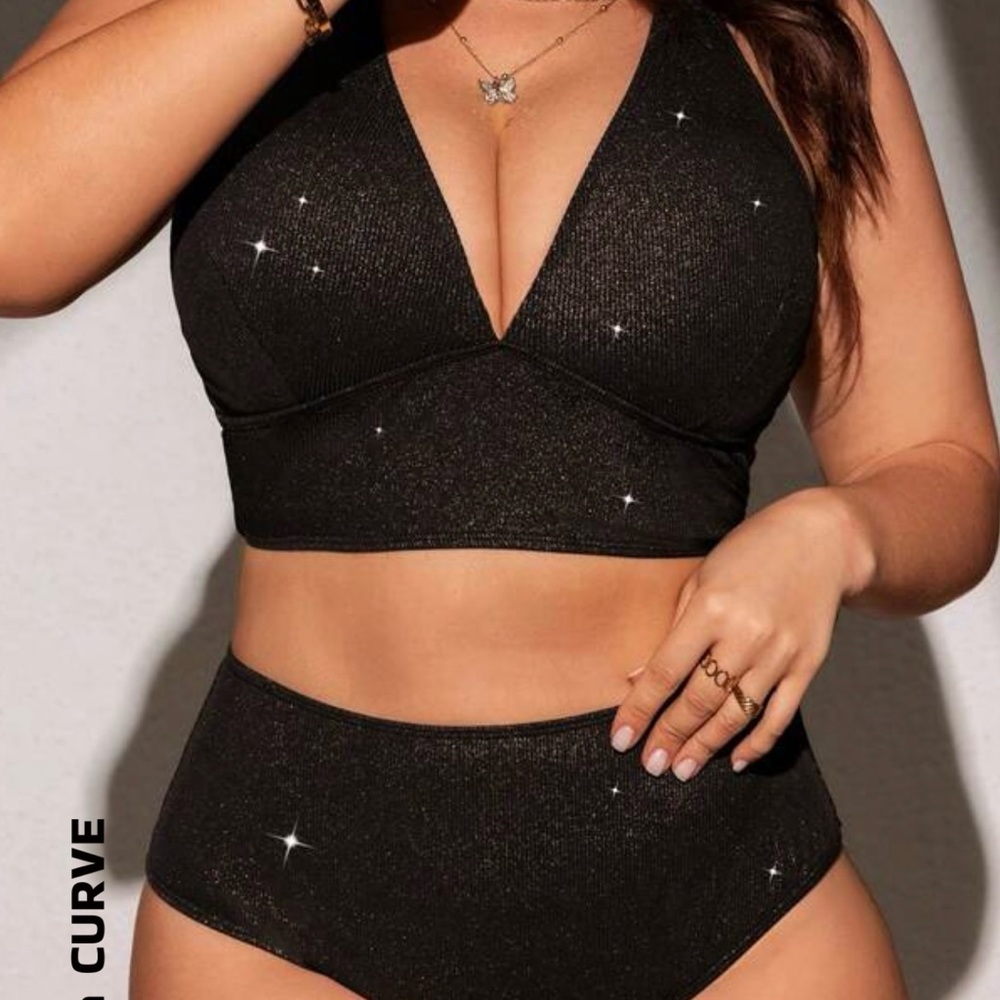 SHEIN Black Glitter Bikini Set